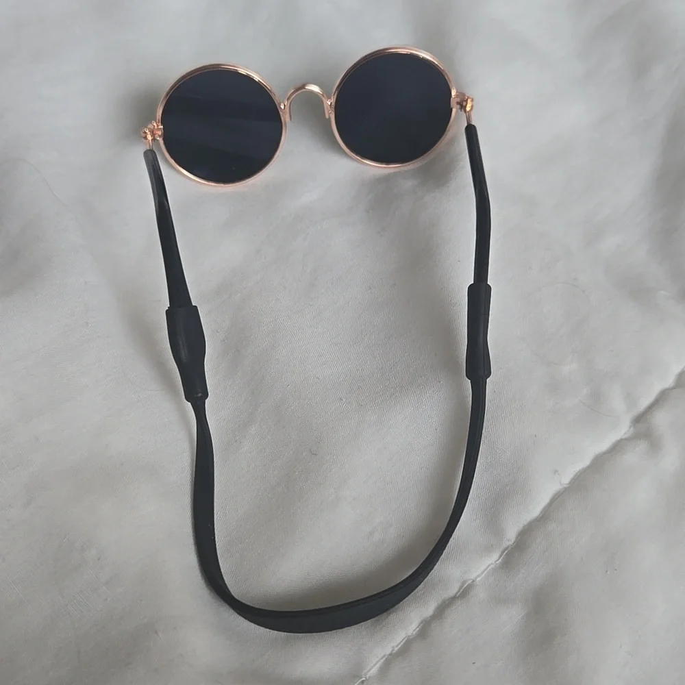 Pet Sunglasses Cat Small Dog UV Protection Round Rose Gold Frame Pet Photo New